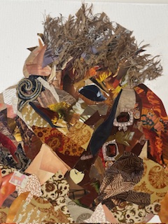 Collage on paper of Beignet (side view)